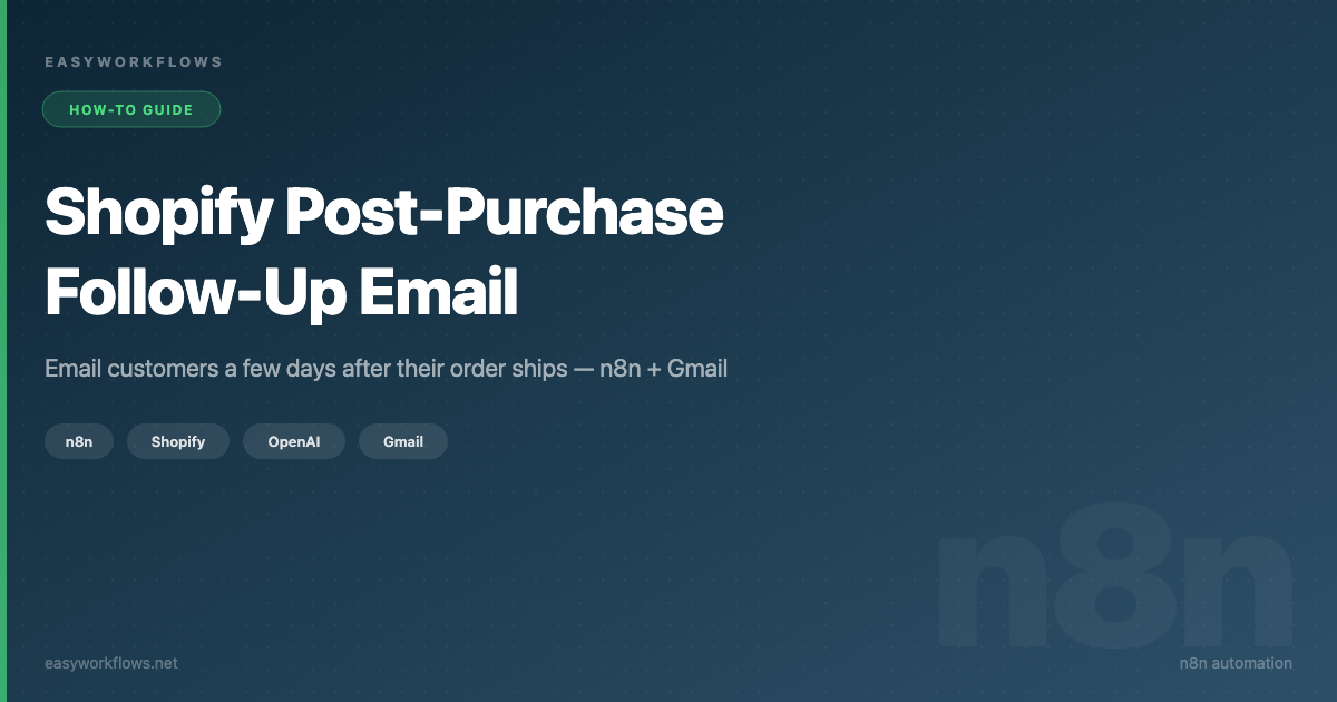 Shopify post-purchase follow-up email workflow in n8n